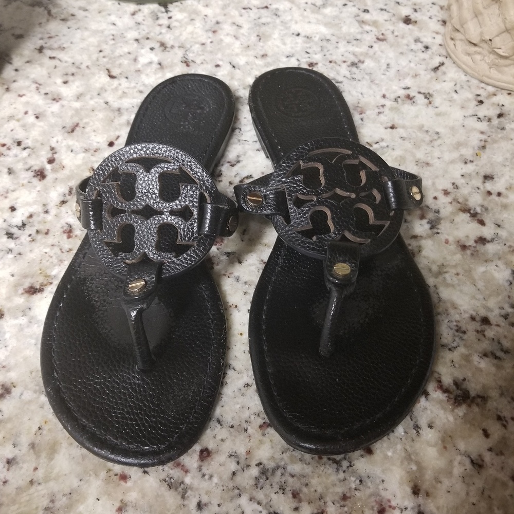 Black pebbled leather Tory Burch Miller Sandals-10